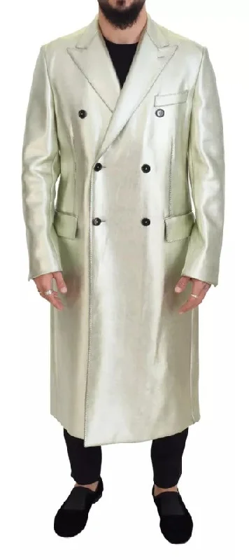 Men's Coats with Down InsulationGold Viscose Long Double Breasted Jacket