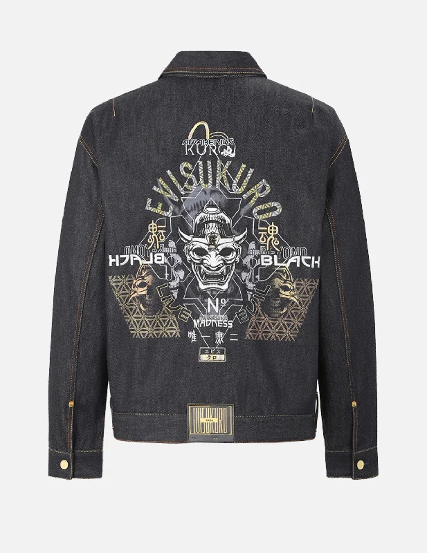 Men's Coats with Embroidered DetailsHannya and Logo Embroidered Denim Jacket