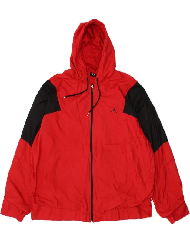 Men's Coats with VentilationJORDAN Mens Hooded Rain Jacket UK 46 3XL Red Colourblock Polyester Men's Coats with VentilationJORDAN Mens Hooded Rain Jacket UK 46 3XL Red Colourblock Polyester