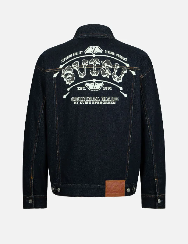 Designer Men's OvercoatsLogo and Seagull Print Loose Fit Denim Jacket