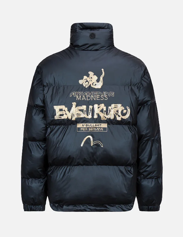 Men's Coats for Everyday WearLogo and Slogan Embroidered Metallic Padded Jacket