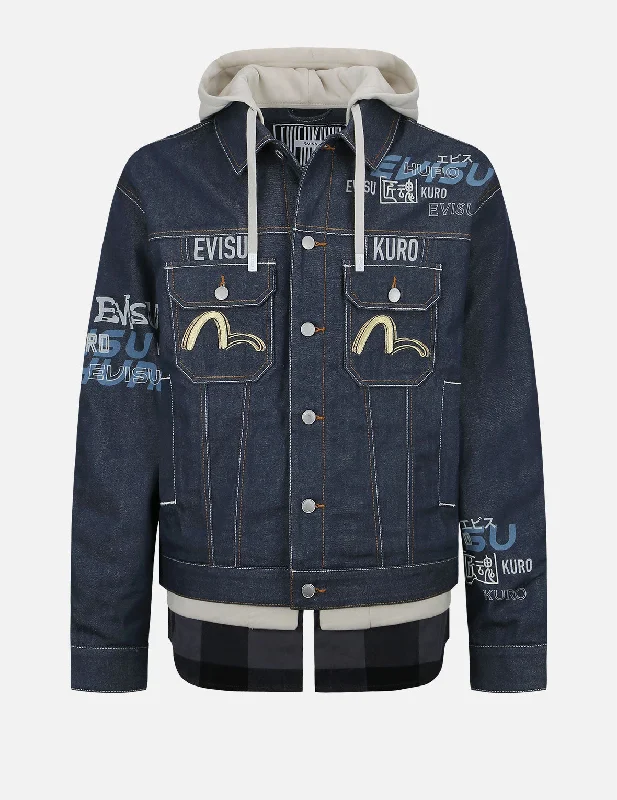 Men's Coats for Casual WearLogo Print Mock 3-in-1 Padded Denim Jacket