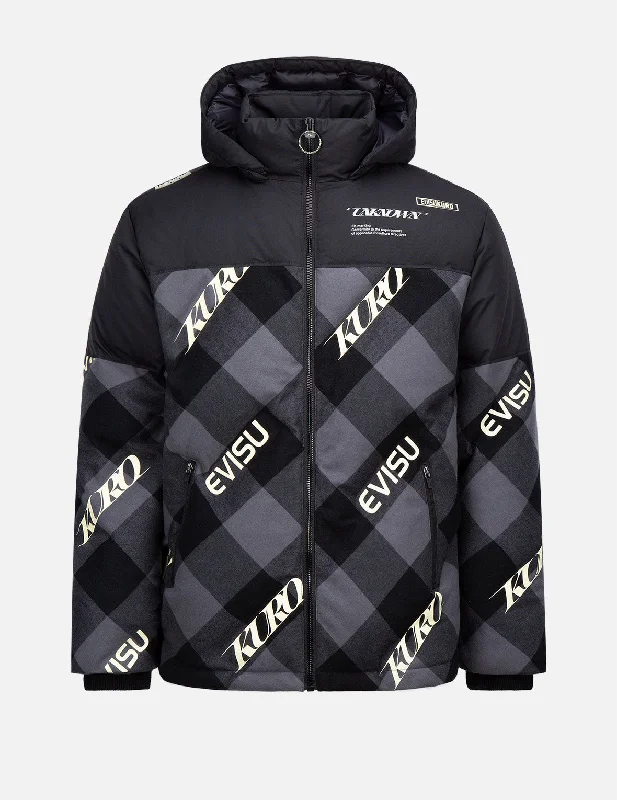 Men's Coats with Hidden PocketsLogo Print Plaid Down Jacket