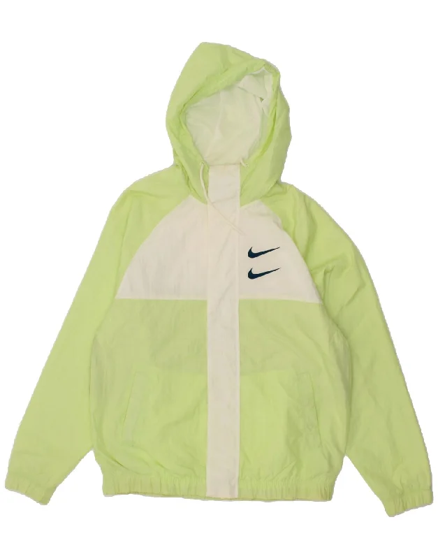 Men's Coats with ButtonsNIKE Mens Swoosh Hooded Graphic Rain Jacket UK 38 Medium Green Colourblock
