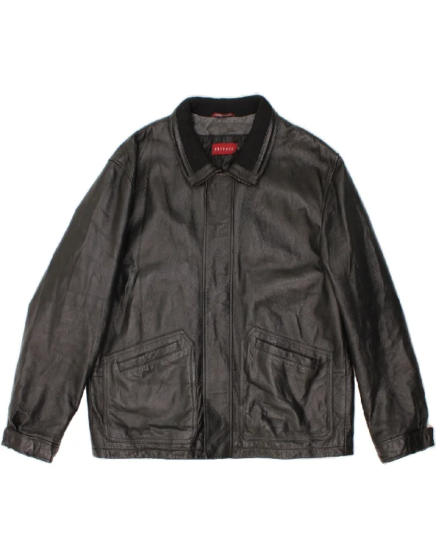Men's Coats without LiningPRIVATE Mens Leather Jacket IT 52 XL Black Leather