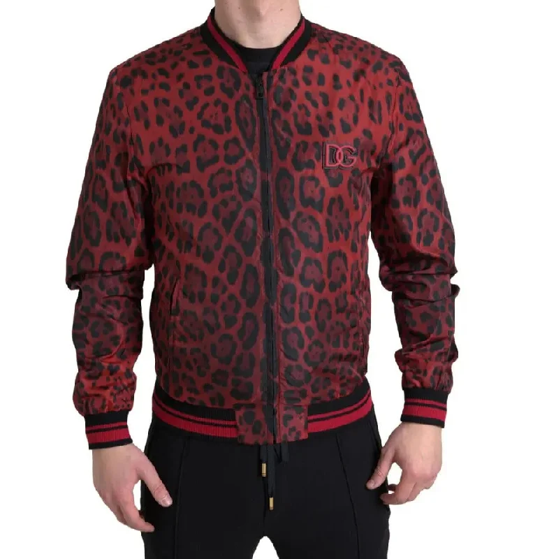 Men's Coats for Big and TallRed Leopard Bomber Short Coat Jacket