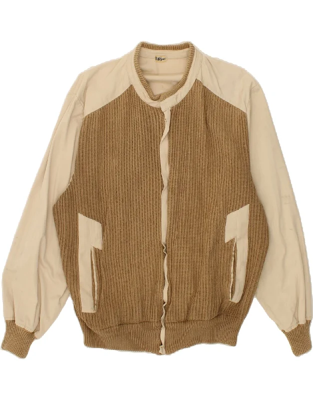 Men's Coats with Wind-Resistant FabricRUFF0 Mens Knit Bomber Jacket IT 52 XL Brown Colourblock Men's Coats with Wind-Resistant FabricRUFF0 Mens Knit Bomber Jacket IT 52 XL Brown Colourblock
