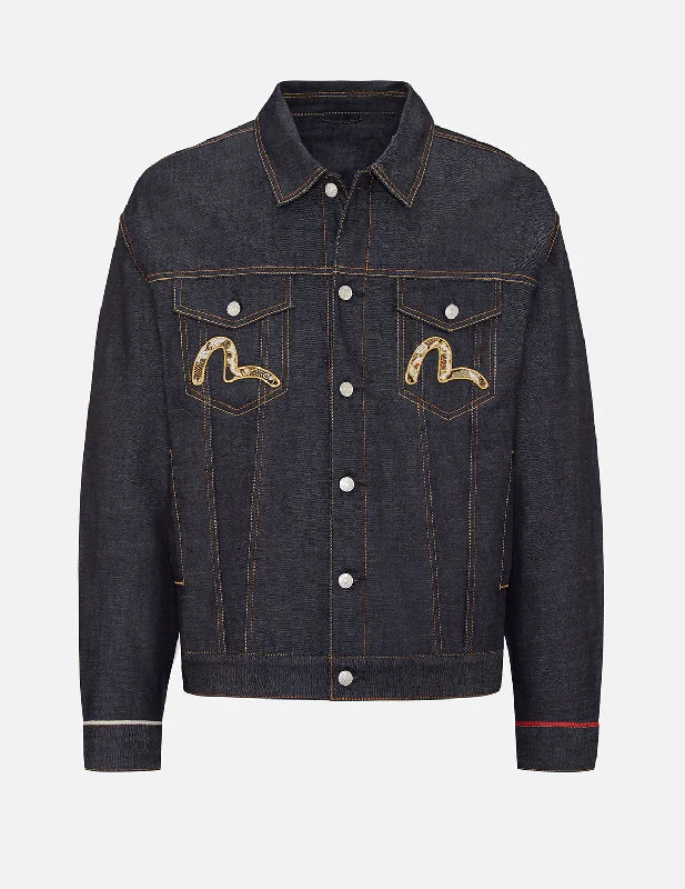 Men's Coats for Cold WeatherScroll Daicock and Brocade Seagull Patch Denim Jacket