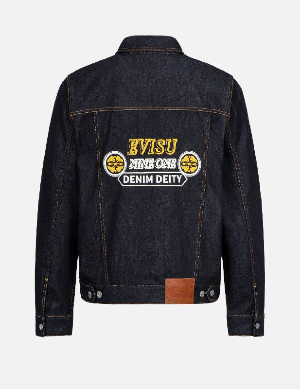 Classic Men's Trench CoatsSeagull and Slogan Print Denim Jacket
