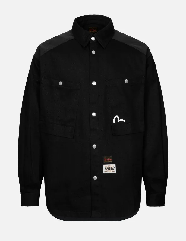 Men's Coats for HikingSeagull and Slogan Print Loose Fit Work Shirt Jacket