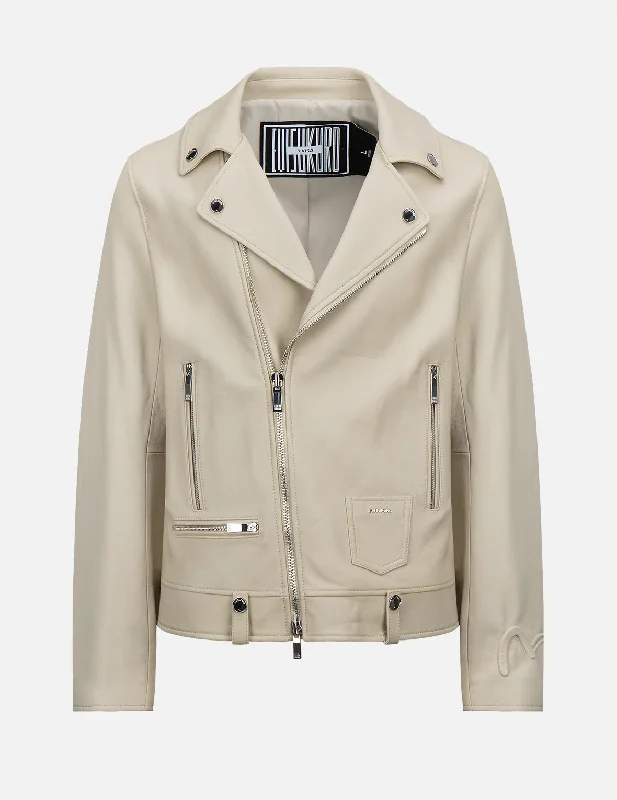 Men's Coats with Ripstop FabricSeagull Embossed Leather Biker Jacket