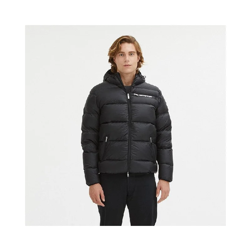 Men's Coats with Magnetic ClosuresBlack Nylon Men Jacket