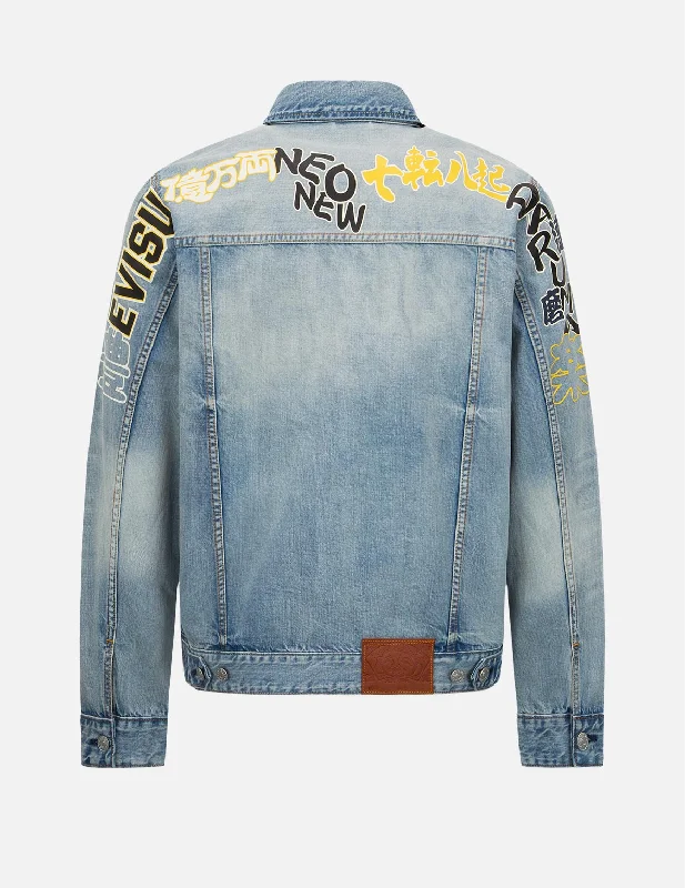 Men's Coats for Formal EventsSlogan Daicock Print Denim Jacket