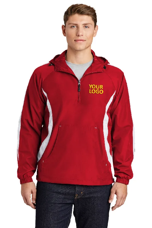 Men's Coats with Multi-Pocket DesignSport-Tek Colorblock Raglan Branded Anorak Jackets, True Red/White Men's Coats with Multi-Pocket DesignSport-Tek Colorblock Raglan Branded Anorak Jackets, True Red/White