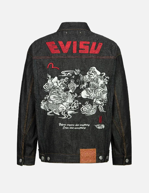 Men's Coats for Mild WeatherTwo Gods Wealth Gathering Embroidery Loose Fit Kimono Denim Jacket Men's Coats for Mild WeatherTwo Gods Wealth Gathering Embroidery Loose Fit Kimono Denim Jacket