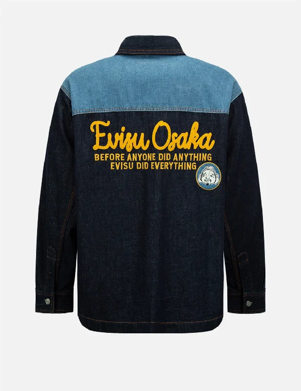 Men's Coats for Rainy WeatherVintage Handwritten Logo Embroidered Denim Shirt Jacket Men's Coats for Rainy WeatherVintage Handwritten Logo Embroidered Denim Shirt Jacket
