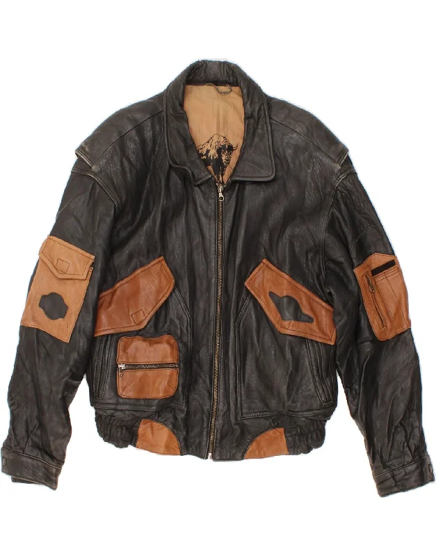 Men's Coats for Rainy WeatherVINTAGE Mens Leather Jacket IT 50 Large Black Colourblock Leather Men's Coats for Rainy WeatherVINTAGE Mens Leather Jacket IT 50 Large Black Colourblock Leather