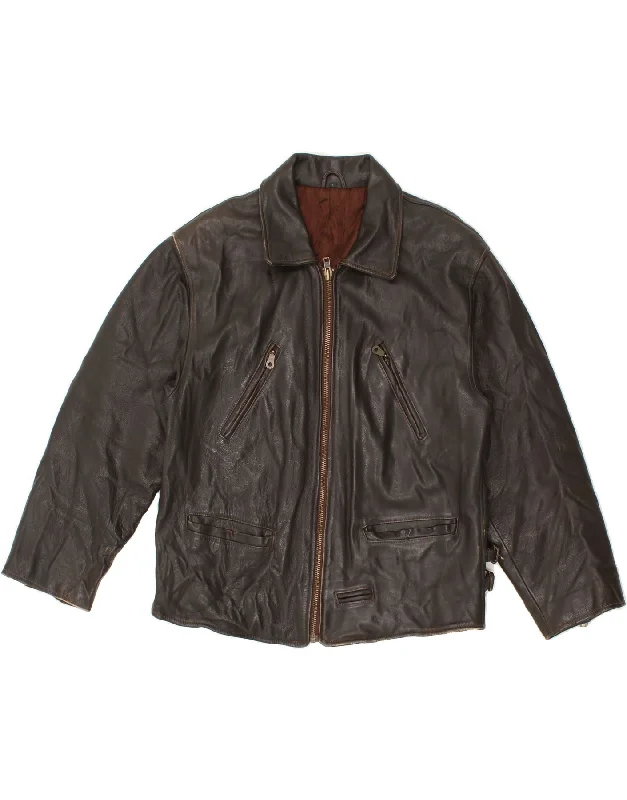 Men's Coats for BikingVINTAGE Mens Leather Jacket IT 50 Large Brown Leather