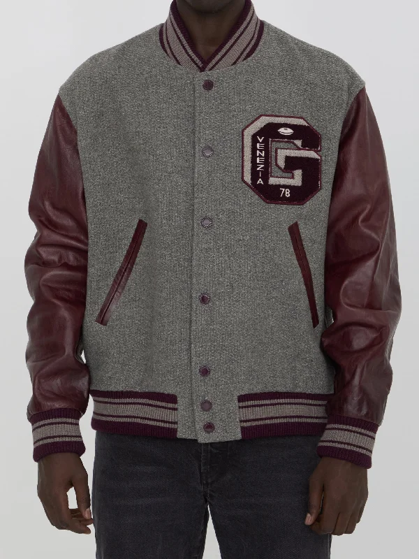 Men's Coats with Vintage StyleWool Bomber Jacket With Leather Sleeves
